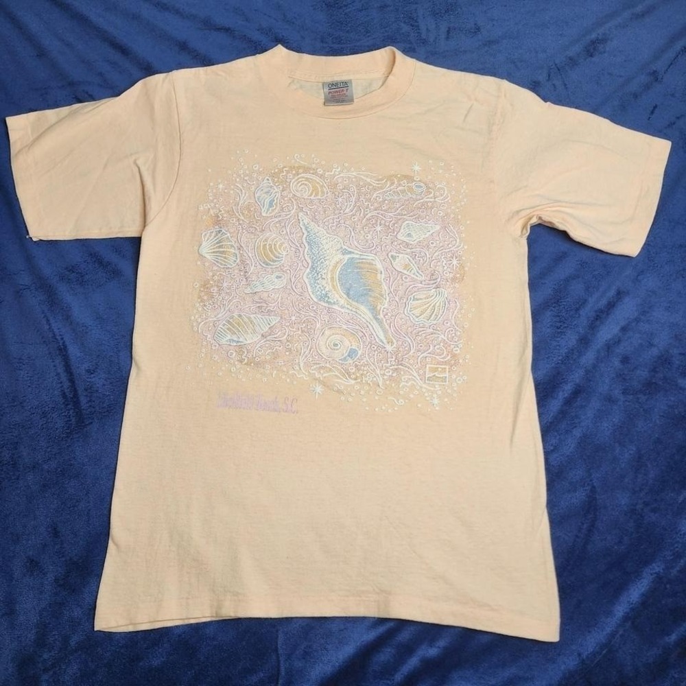 Vintage Litchfield Beach S.C. peach t-shirt puff print shells single stitch